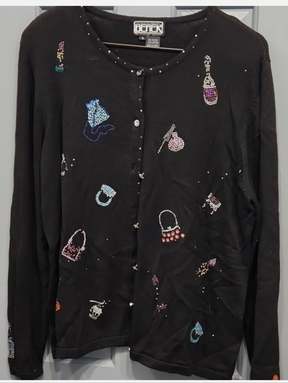 Berek Black Sequin Sweater Jacket Lipstick Purses Pink Blue Orange Purple large